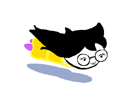An animated gif of Jade Harley from Homestuck flying very quickly, floating over the background.